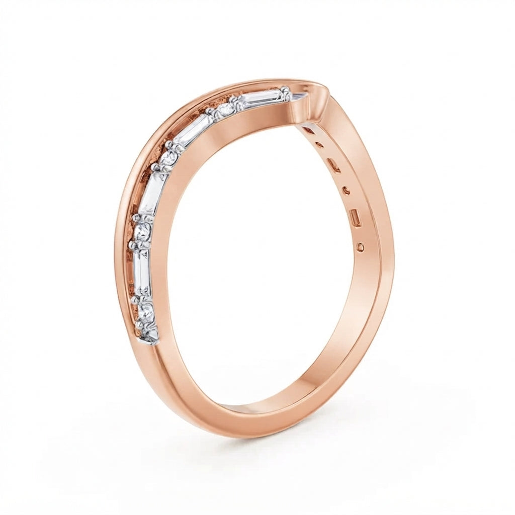 Chevron Baguette Gold Diamond Ring rose gold rear view – gold diamond ring for women in Pakistan