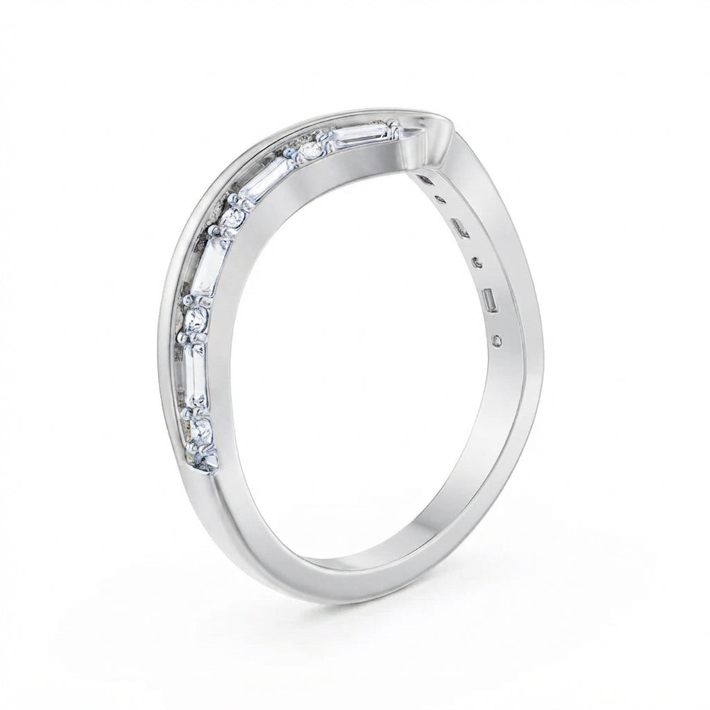 Chevron Baguette Gold Diamond Ring white gold rear profile view – gold diamond ring for women in Pakistan