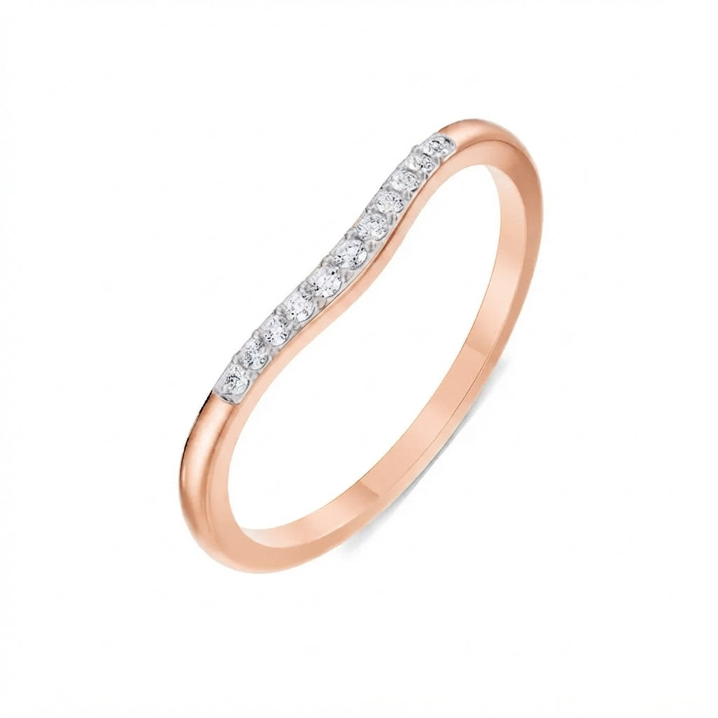 Curved Pavé Gold Diamond Band rose gold angled view – gold diamond ring for women in Pakistan