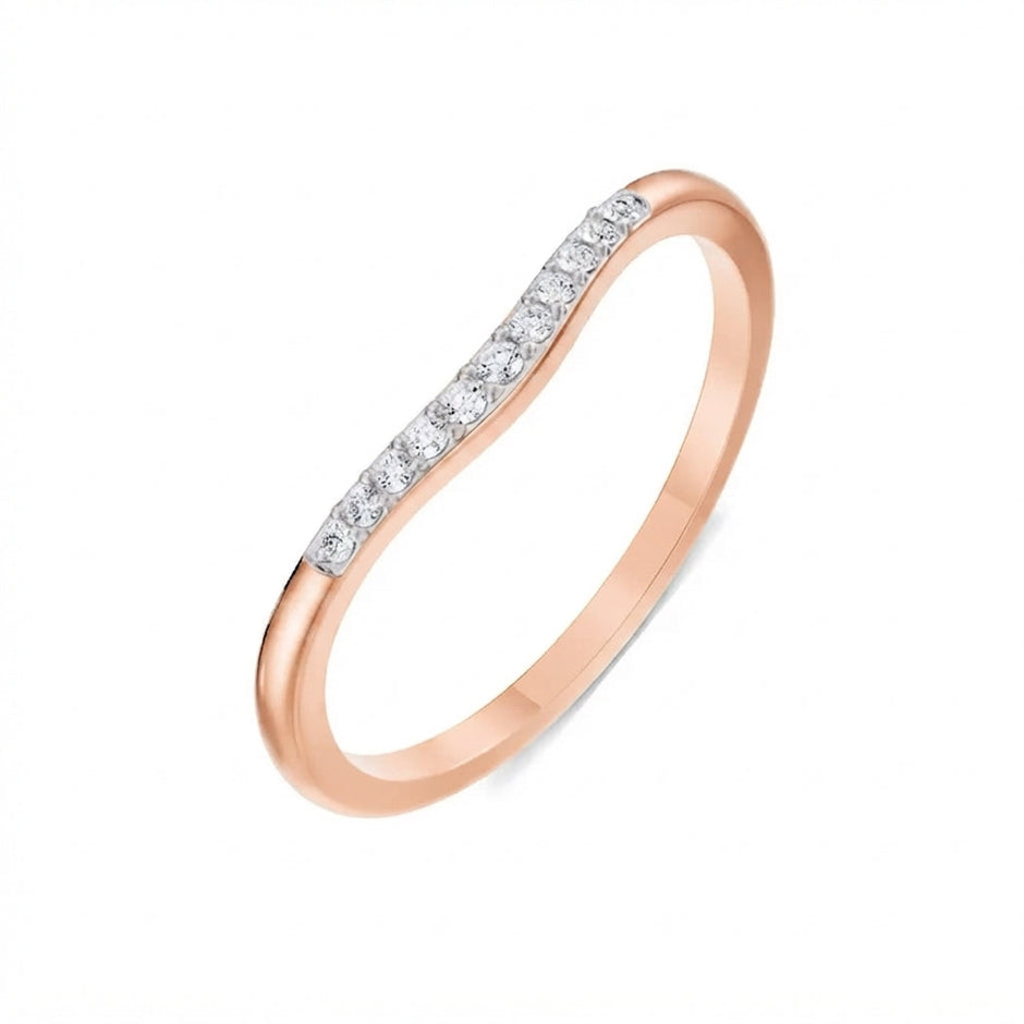 Curved Pavé Gold Diamond Band rose gold angled view – gold diamond ring for women in Pakistan