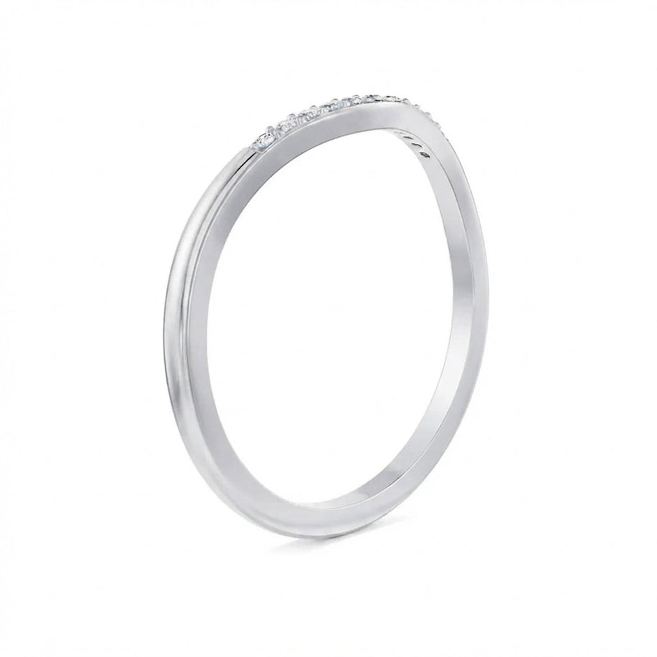 Curved Pavé Gold Diamond Band white gold rear profile view – gold diamond ring for women in Pakistan