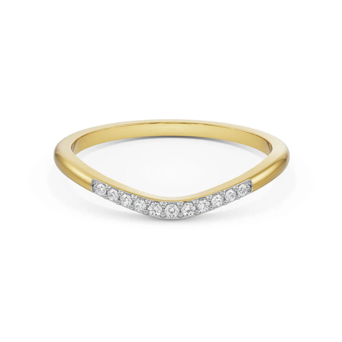 Curved pavé gold diamond band in yellow gold