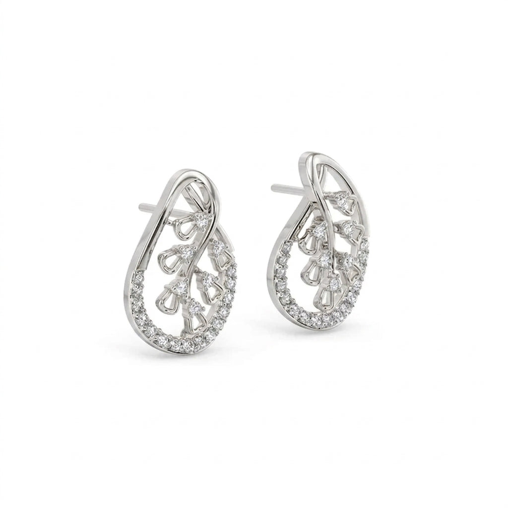 Gold diamond earring – Dropping Leaf, jewellery design view 6 | Khatim Jewels