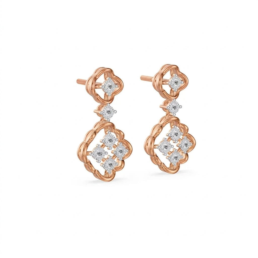Gold diamond earring – Dual Drop, Pakistan collection view 8 | Khatim Jewels