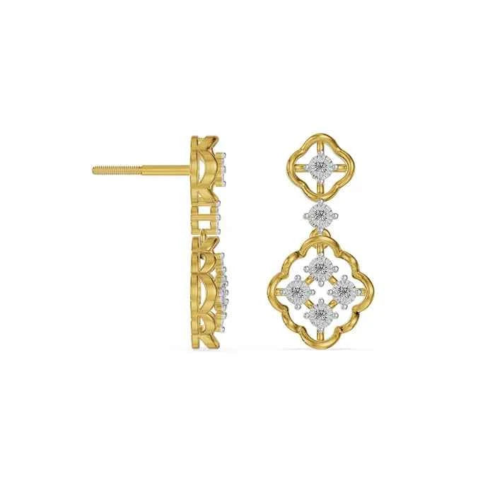 Dual Drop Gold Diamond Earrings