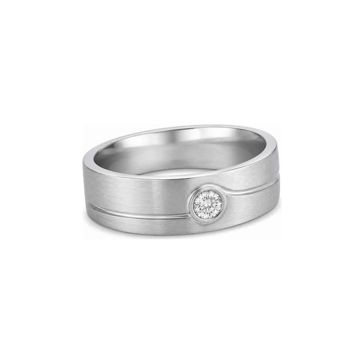 Eclipse Offset Men Diamond Ring in white metal, three-quarter view