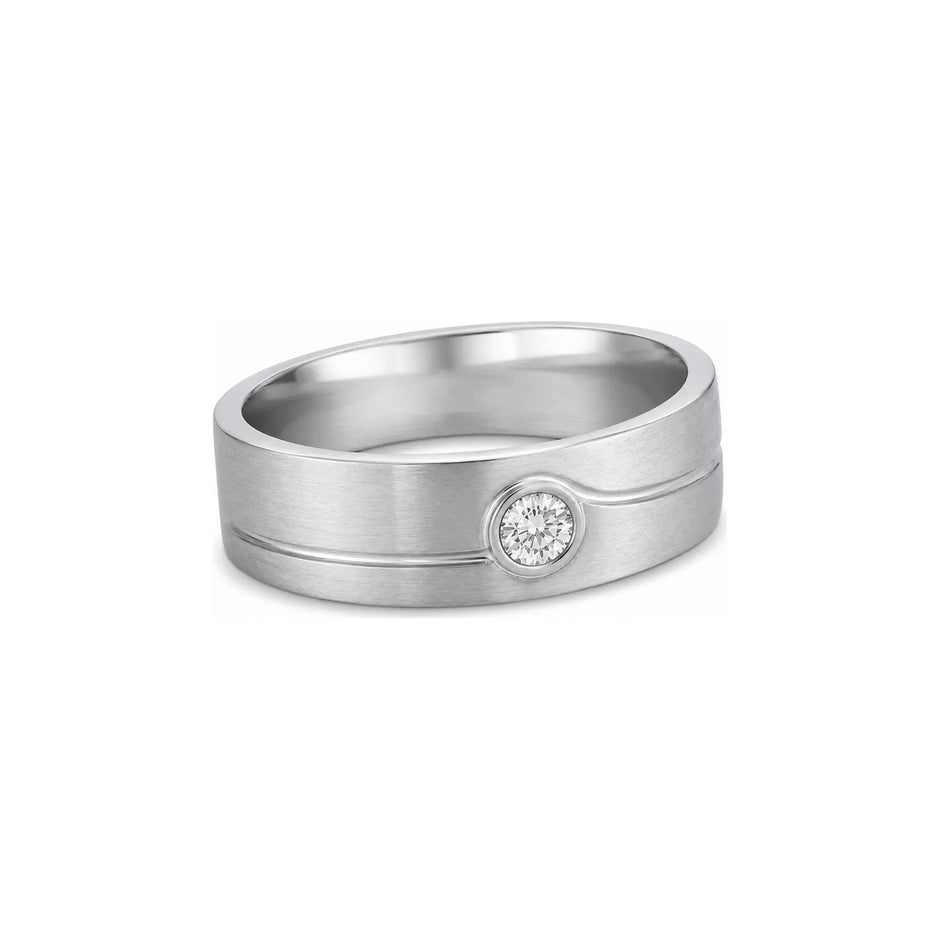 Eclipse Offset Men Diamond Ring in white metal, three-quarter view