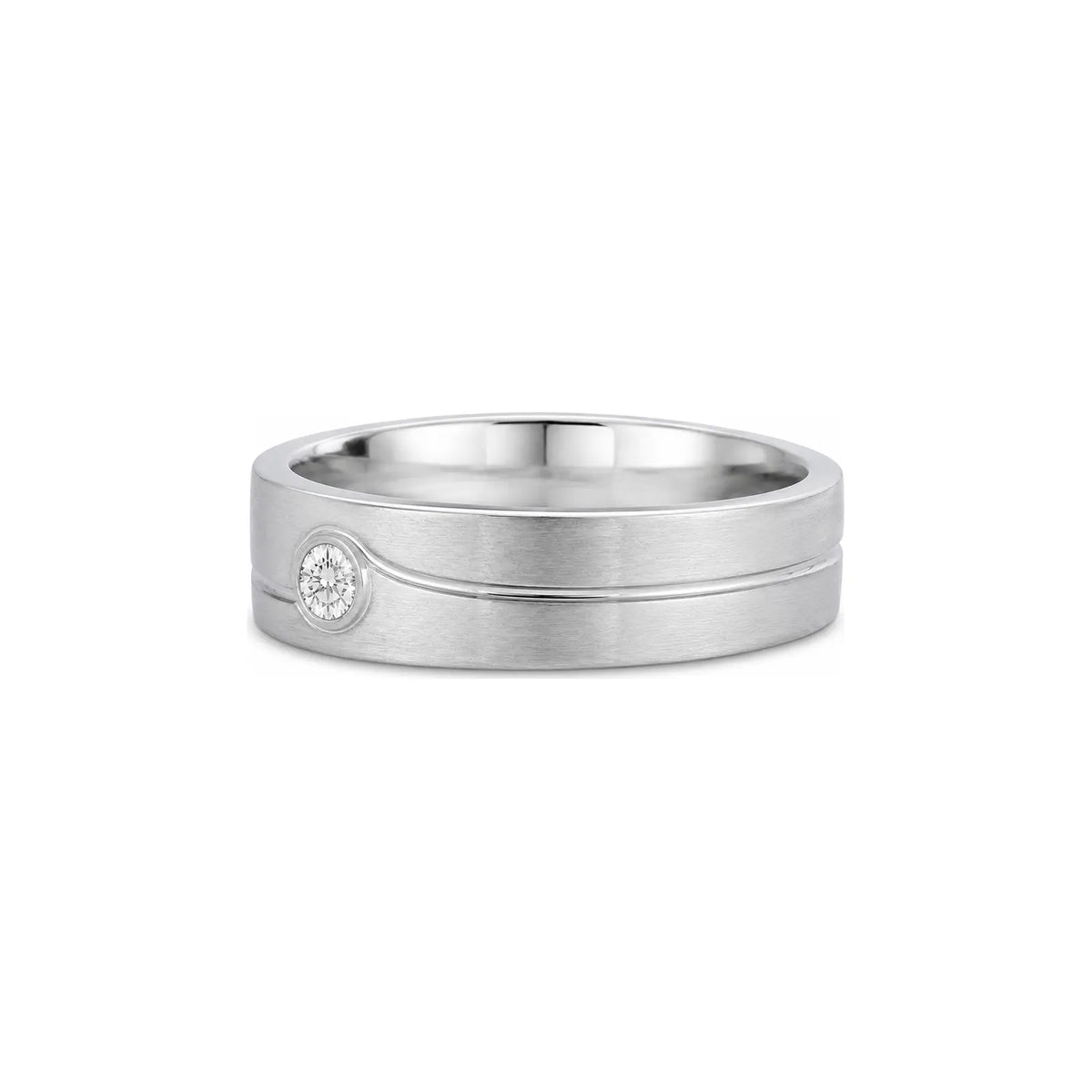 Eclipse Offset Men Diamond Ring in white metal, side profile view