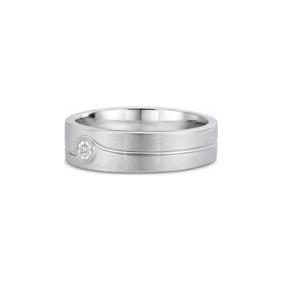 Eclipse Offset Men Diamond Ring in white metal, side profile view