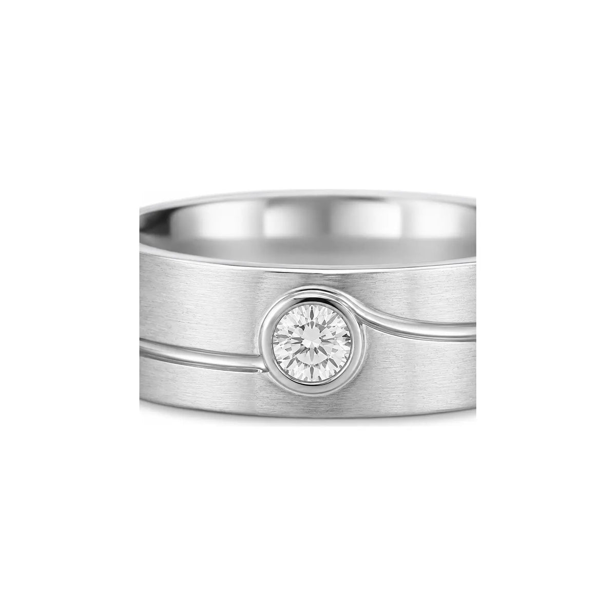 Eclipse Offset Men Diamond Ring in white metal, macro diamond detail