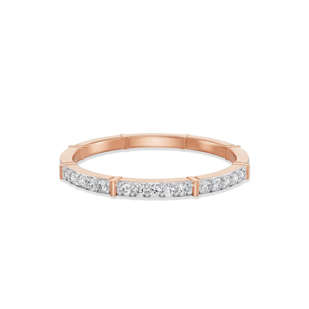 Geometric bar pavé gold diamond ring in rose gold