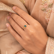 Gul Teal Pear Colour-Stone Gold Ring for women in Pakistan, yellow gold ring worn on a Pakistani woman's hand