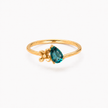 Gul Teal Pear Colour-Stone Gold Ring for women in Pakistan, yellow gold front three-quarter view