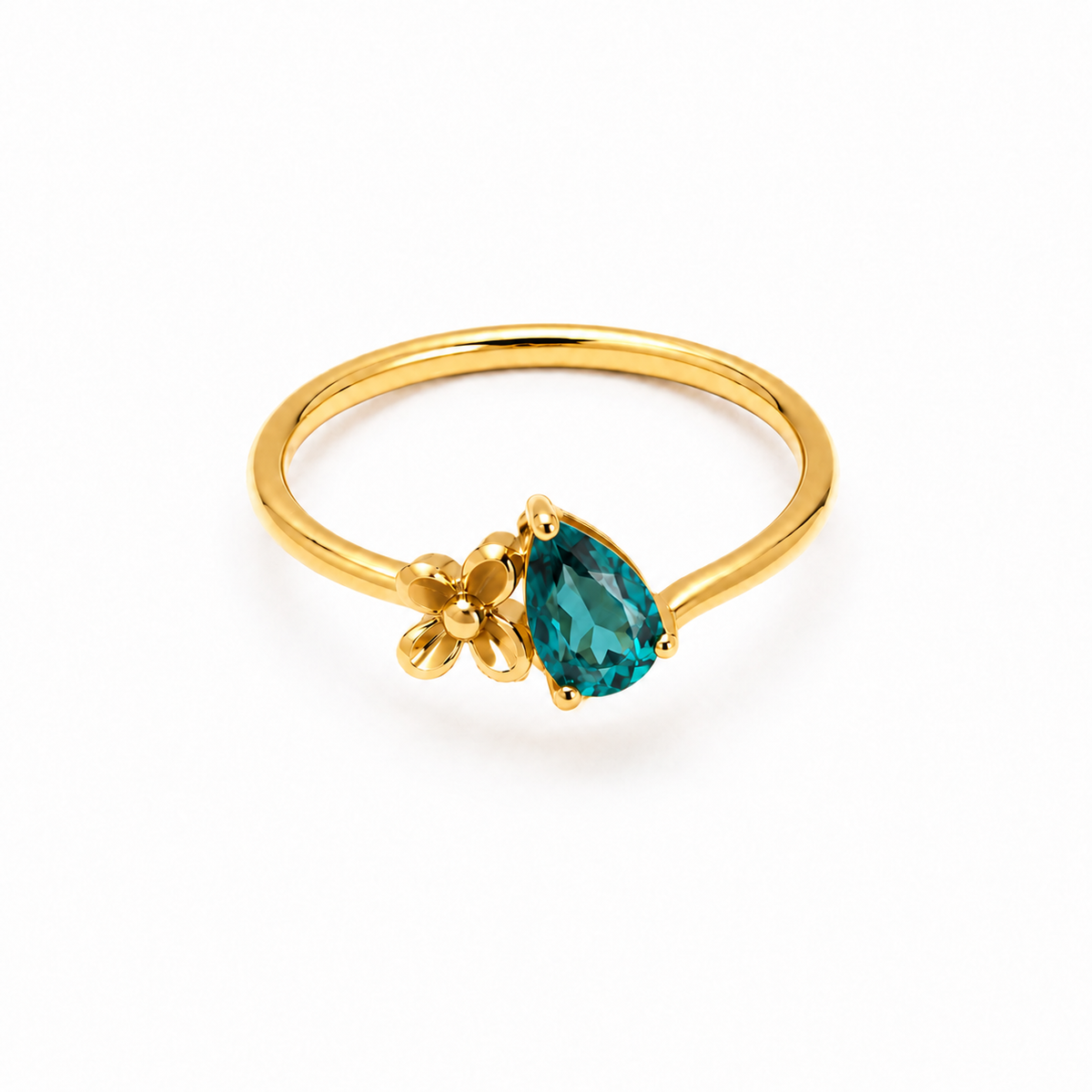 Gul Teal Pear Colour-Stone Gold Ring for women in Pakistan, yellow gold top view