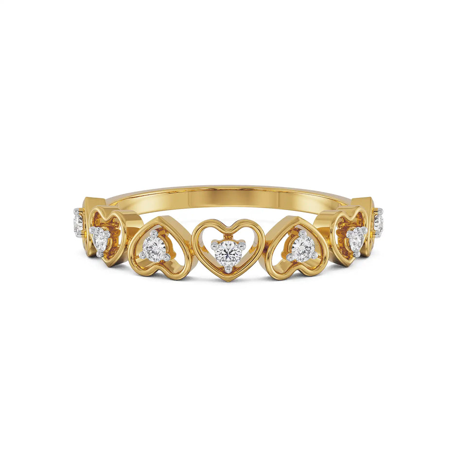 Heart halo band gold diamond ring in yellow gold