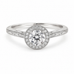Heritage round lab-grown diamond milgrain halo ring with engraved 18K white gold band