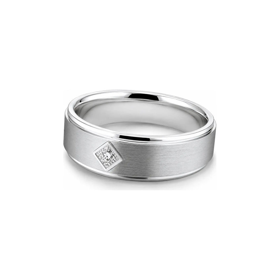 Keystone Princess Men Diamond Ring in white metal, three-quarter view
