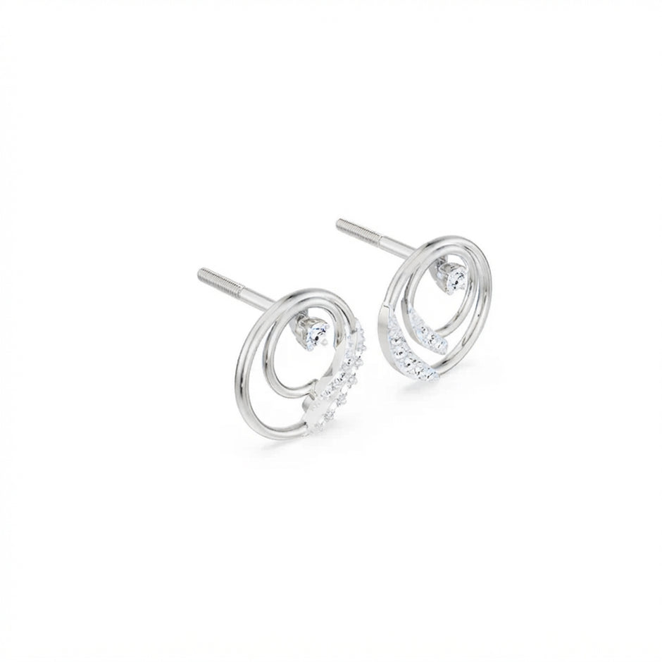 Gold diamond earring – Orbit Swirl, angled product view 2 | Khatim Jewels