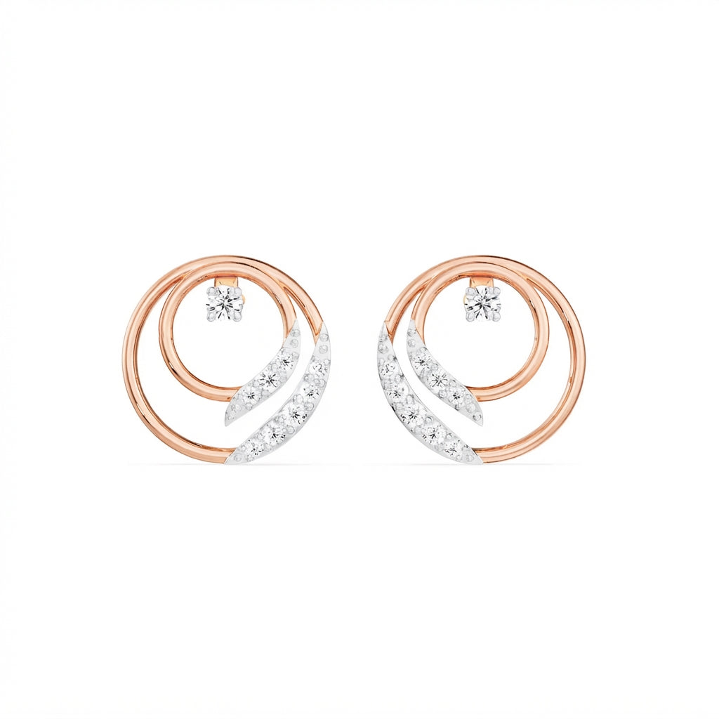 Gold diamond earring – Orbit Swirl, women’s earring style 7 | Khatim Jewels