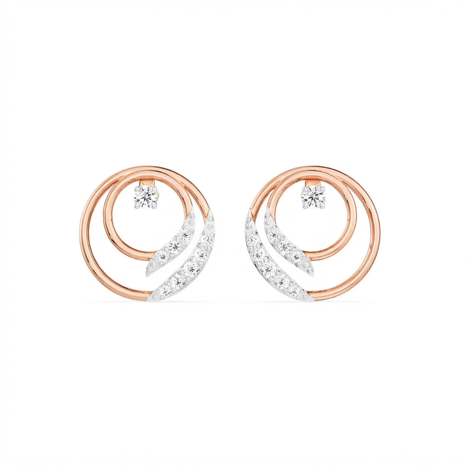 Gold diamond earring – Orbit Swirl, women’s earring style 7 | Khatim Jewels