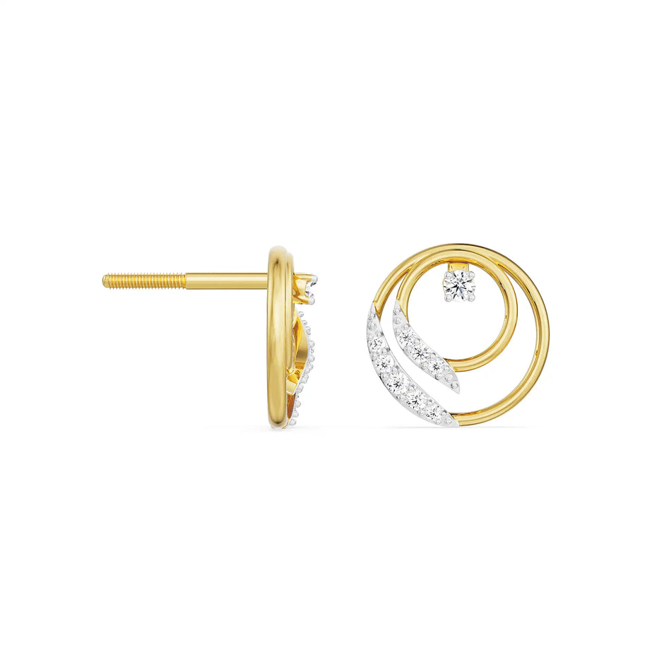 Gold diamond earring – Orbit Swirl, polished metal detail 11 | Khatim Jewels