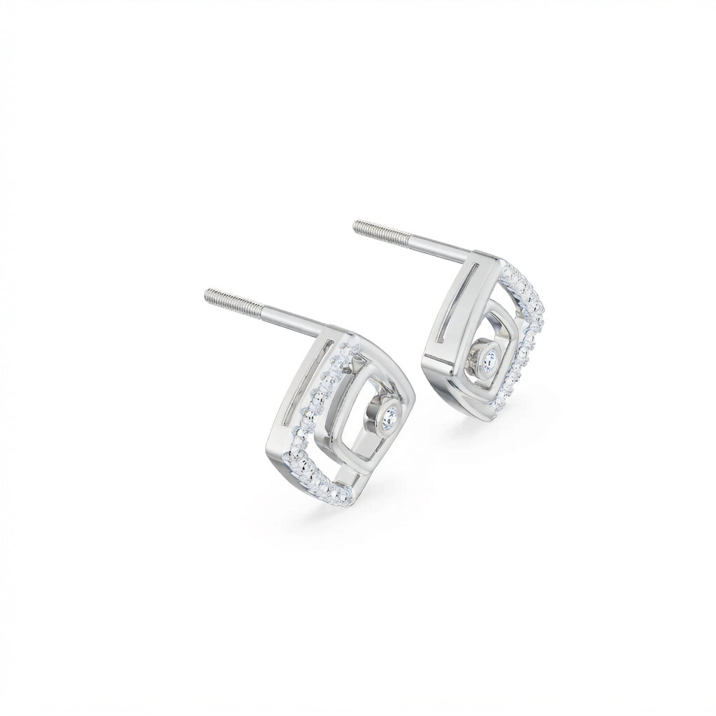 Gold diamond earring – Geometric Halo, women’s earring style 7 | Khatim Jewels
