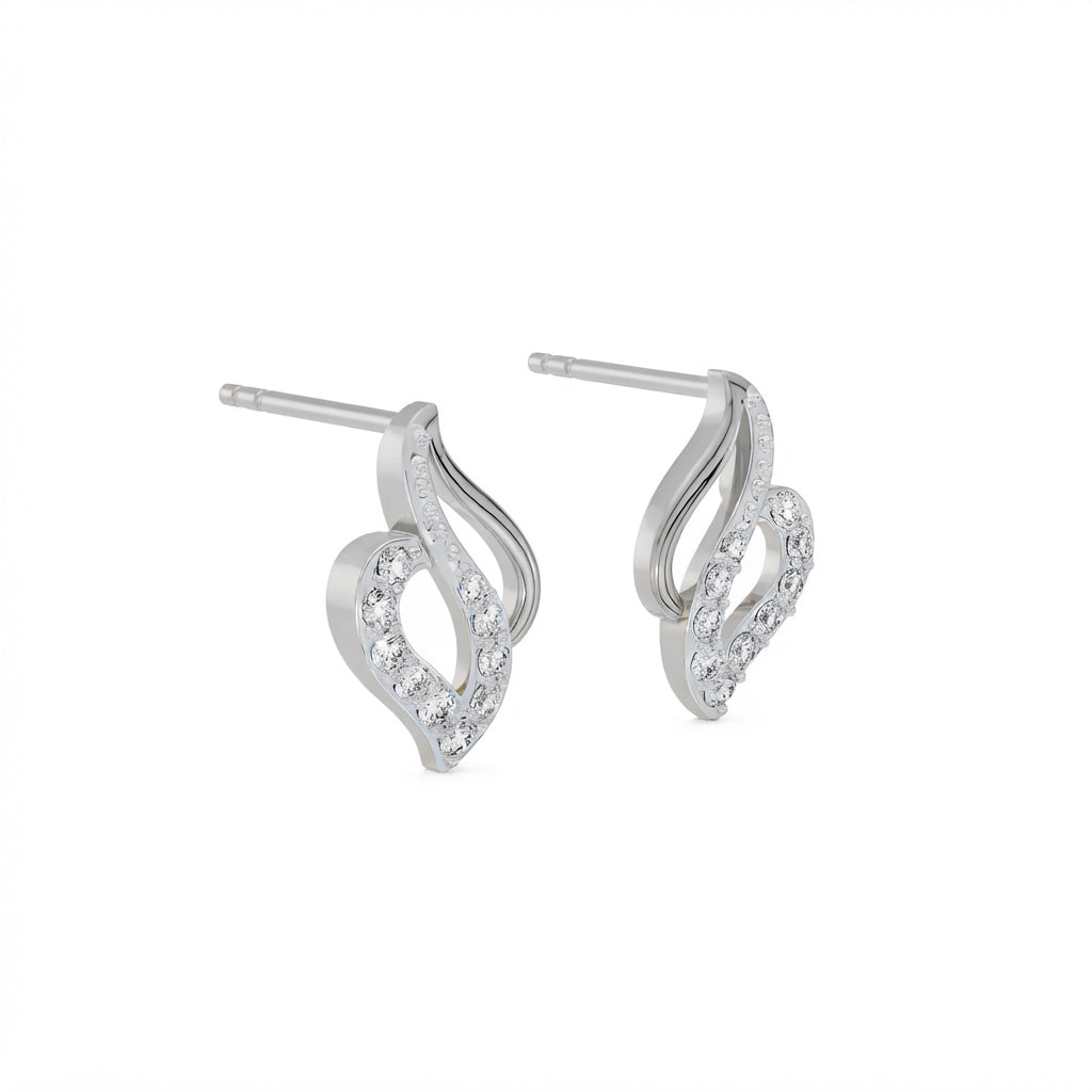 Gold diamond earring – Flame Leaf, angled product view 2 | Khatim Jewels