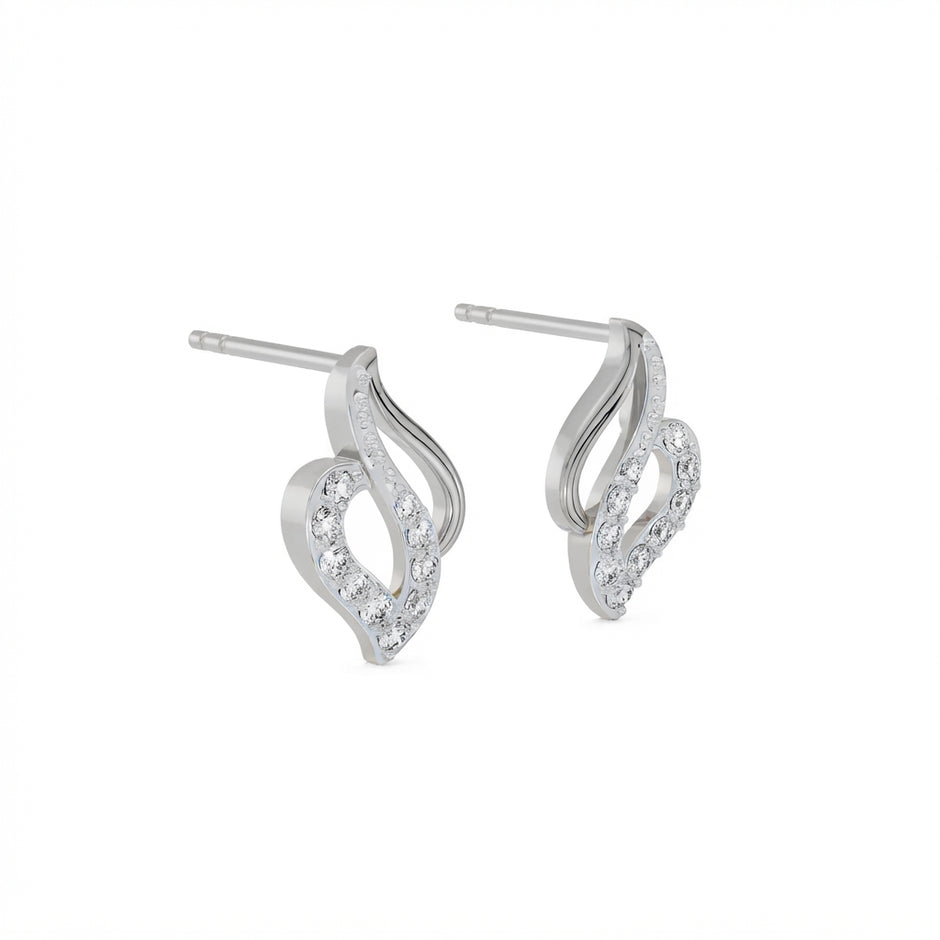 Gold diamond earring – Flame Leaf, angled product view 2 | Khatim Jewels