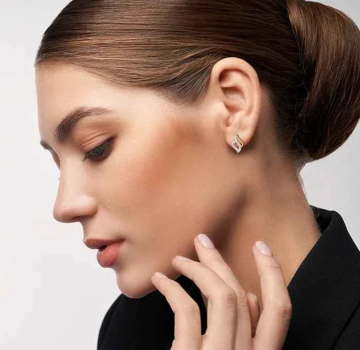 Flame Leaf Gold Diamond Stud Earrings