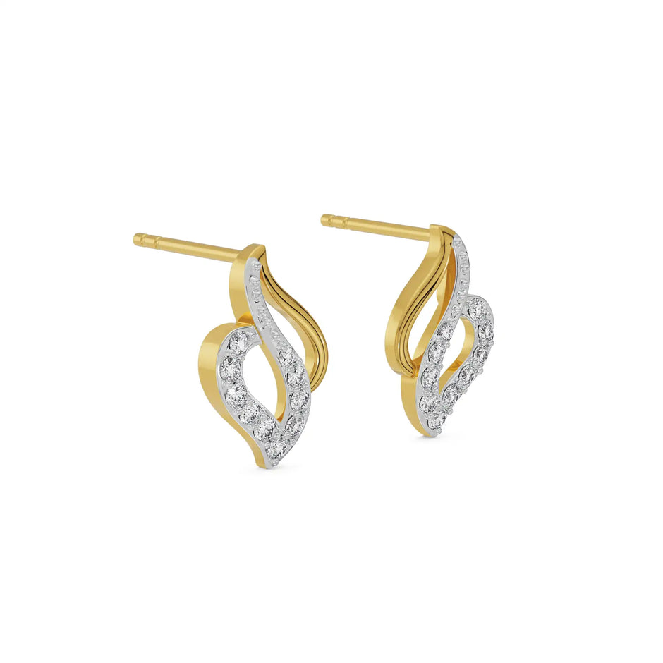 Gold diamond earring – Flame Leaf, diamond setting close-up 5 | Khatim Jewels