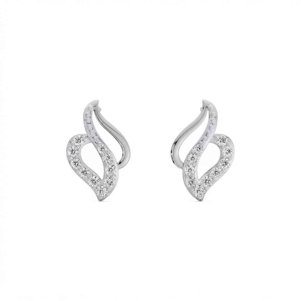 Flame Leaf Gold Diamond Stud Earrings