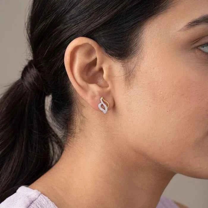 Flame Leaf Gold Diamond Stud Earrings