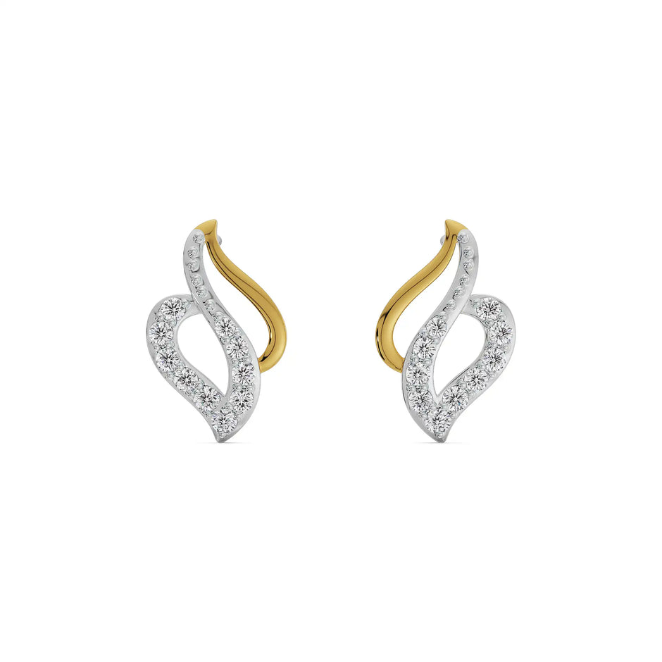 Gold diamond earring – Flame Leaf, wearing style view 12 | Khatim Jewels