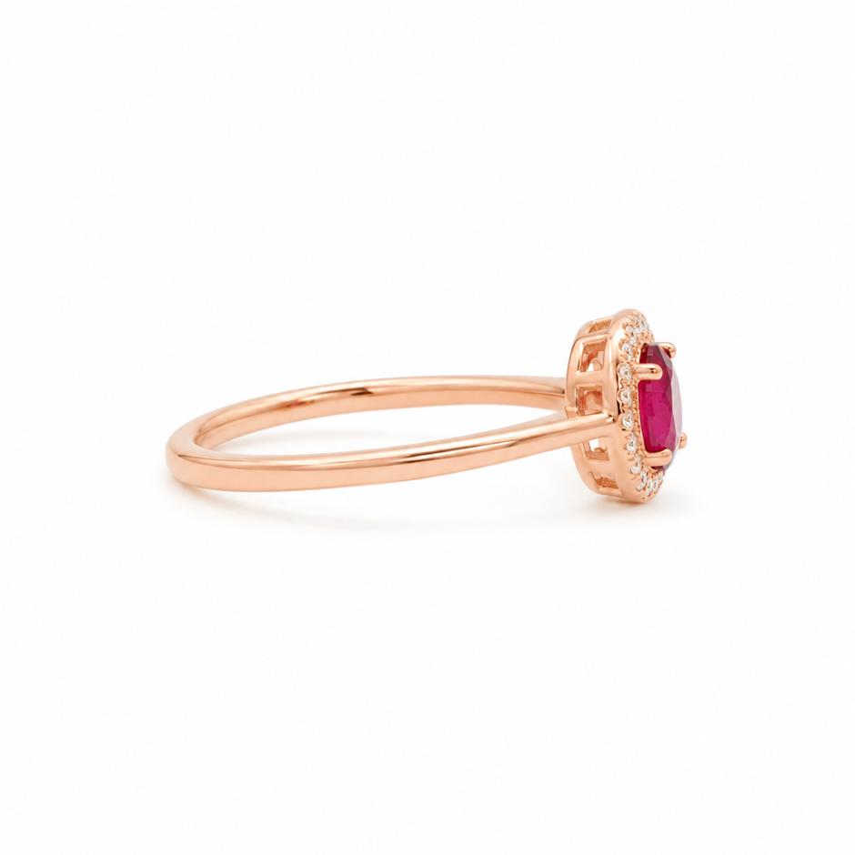 Meher Oval Ruby-Colour Ladies Gold Ring for women in Pakistan, rose gold side profile