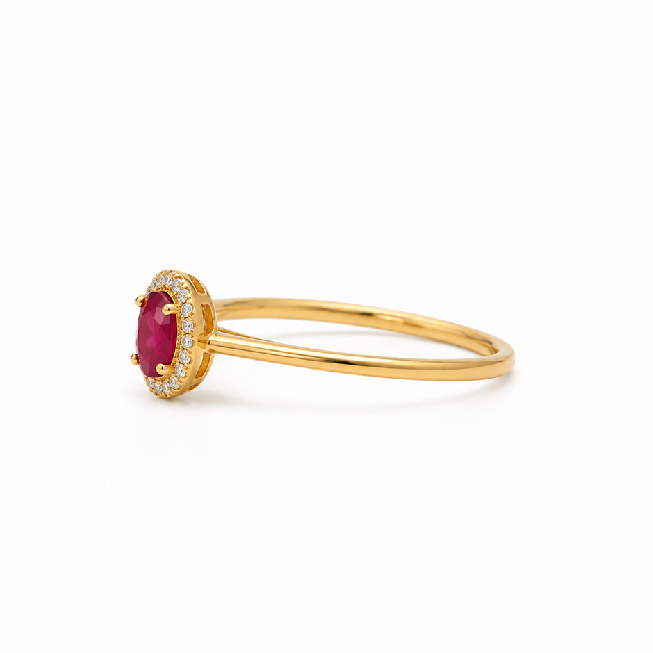 Meher Oval Ruby-Colour Ladies Gold Ring for women in Pakistan, yellow gold side profile