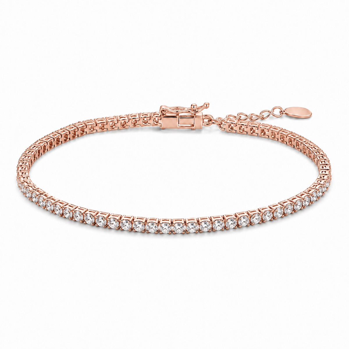 Meher Tennis Line Women Silver Bracelet in rose finish 925 sterling silver, complete studio catalog view