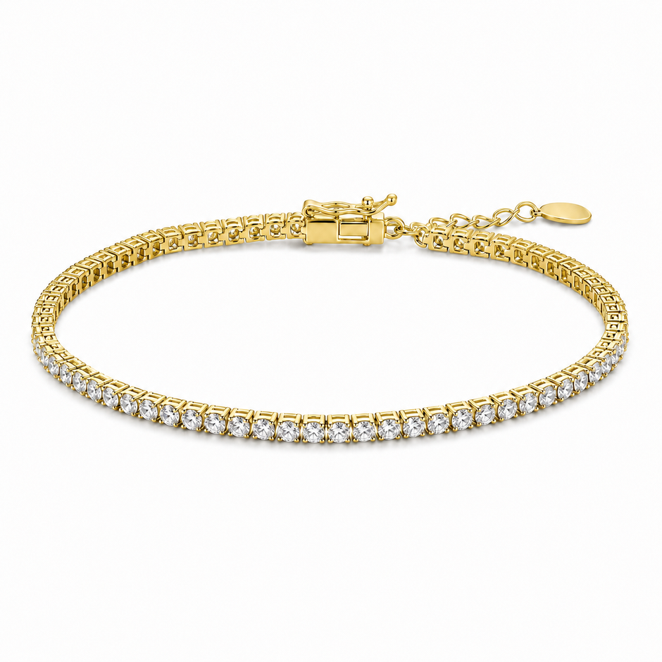 Meher Tennis Line Women Silver Bracelet in yellow finish 925 sterling silver, complete studio catalog view