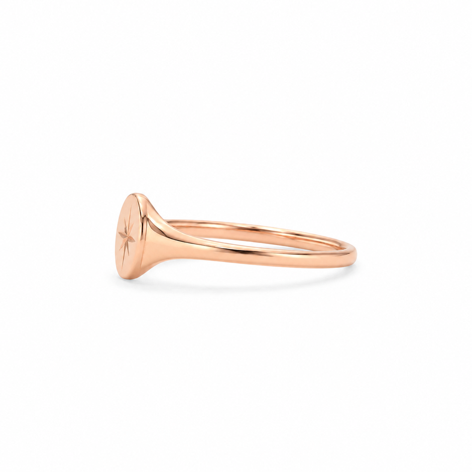 Mira Starburst Plain Gold Signet Ring for women in Pakistan, rose gold side profile view