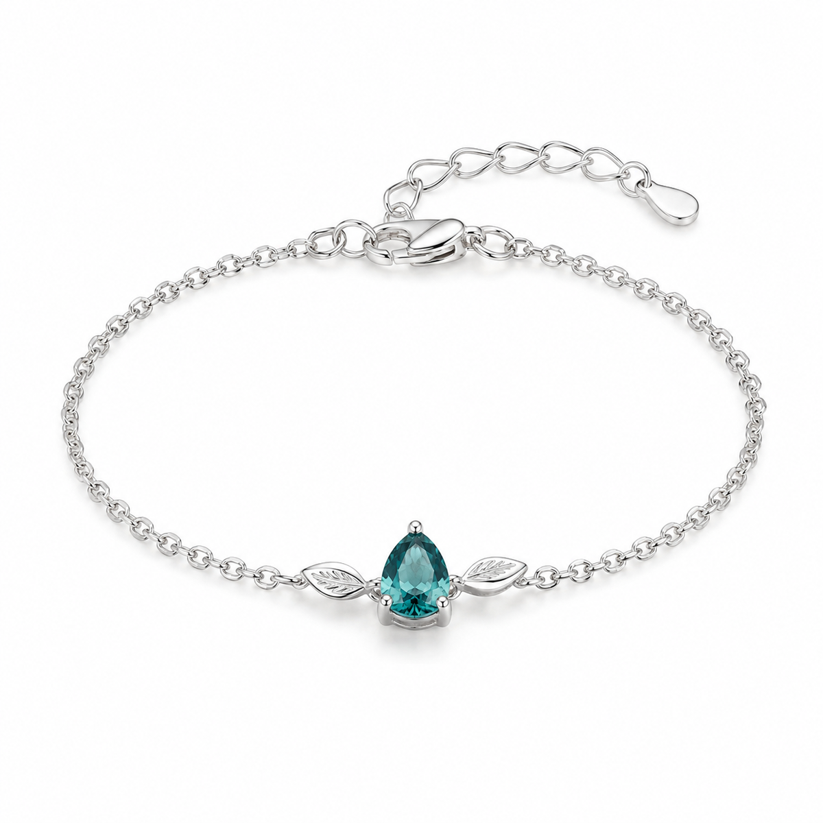 Nilofer Teal Pear Women Silver Bracelet in 925 sterling silver, white finish complete catalog view