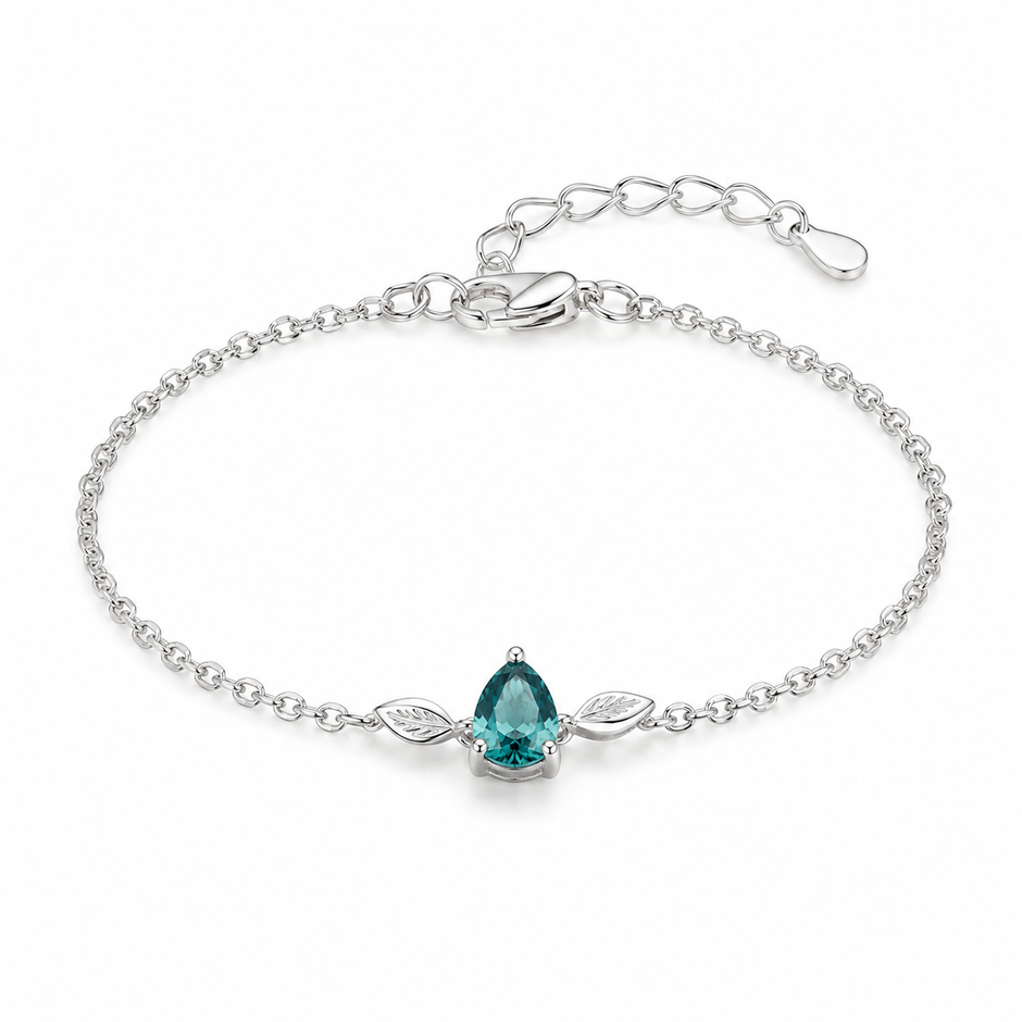 Nilofer Teal Pear Women Silver Bracelet in 925 sterling silver, white finish complete catalog view