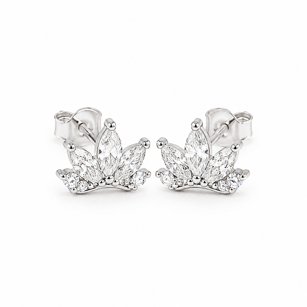 Noor Crown Zircon Silver Stud Earrings for women in Pakistan, white 925 sterling silver catalog view