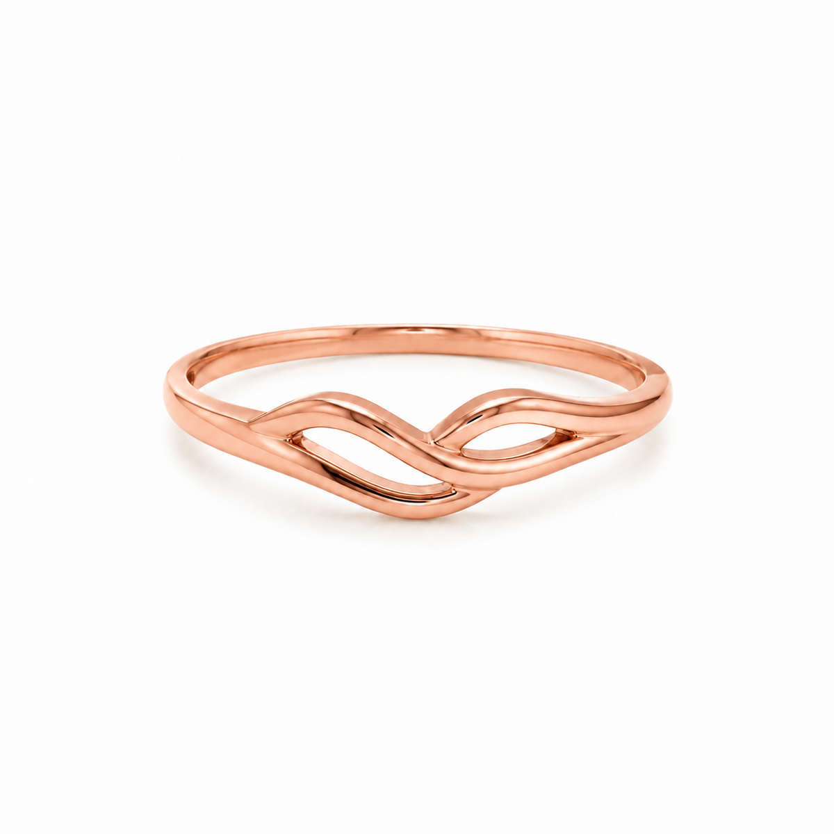 Noor Wave Plain Ladies Gold Ring for women in Pakistan, rose gold front three-quarter view
