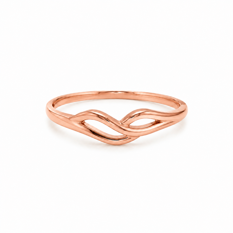 Noor Wave Plain Ladies Gold Ring for women in Pakistan, rose gold front three-quarter view