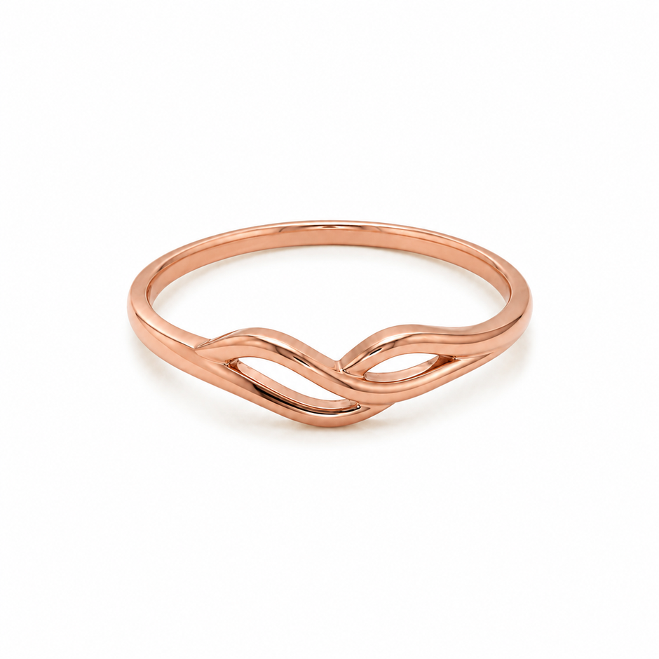 Noor Wave Plain Ladies Gold Ring for women in Pakistan, rose gold top view