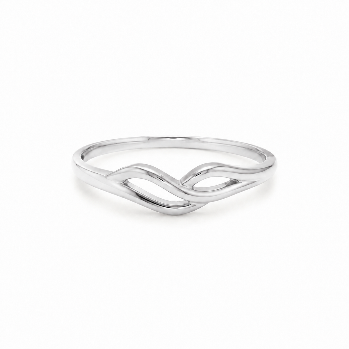 Noor Wave Plain Ladies Gold Ring for women in Pakistan, white gold front three-quarter view