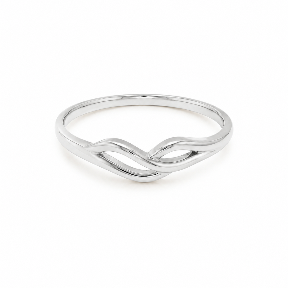 Noor Wave Plain Ladies Gold Ring for women in Pakistan, white gold top view