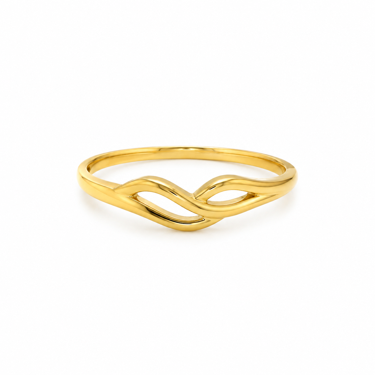 Noor Wave Plain Ladies Gold Ring for women in Pakistan, yellow gold front three-quarter view