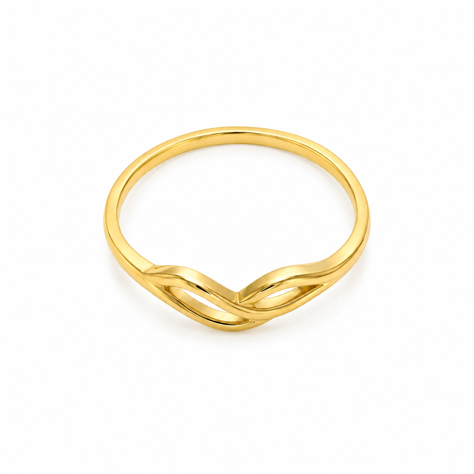 Noor Wave Plain Ladies Gold Ring for women in Pakistan, yellow gold top view