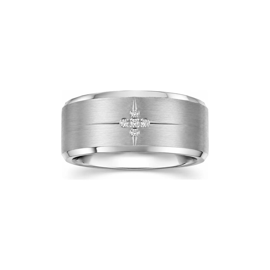 Northstar Compass men diamond ring in white metal, front view