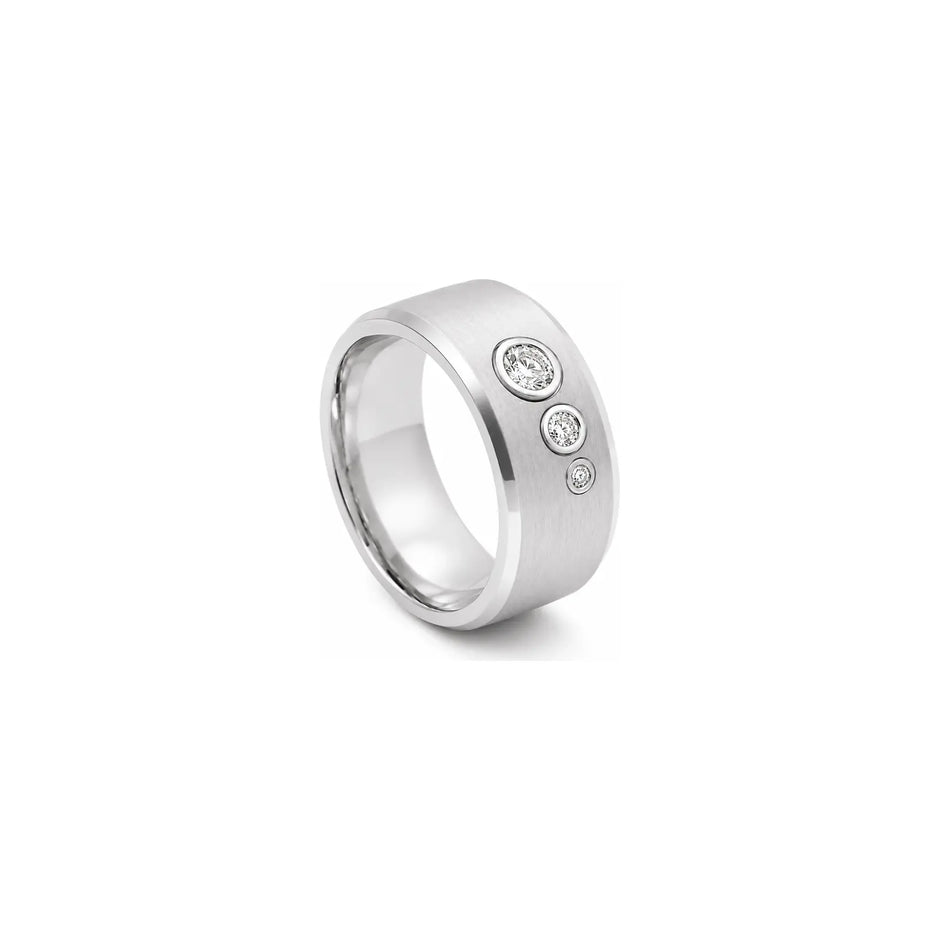 Nova Trio Men Diamond Ring in white metal, three-quarter view